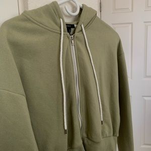 Forever 21 sage green Cropped Zip Up Hoodie